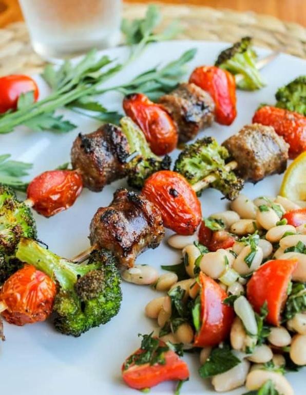Grilled Sausage and Broccoli Kebabs