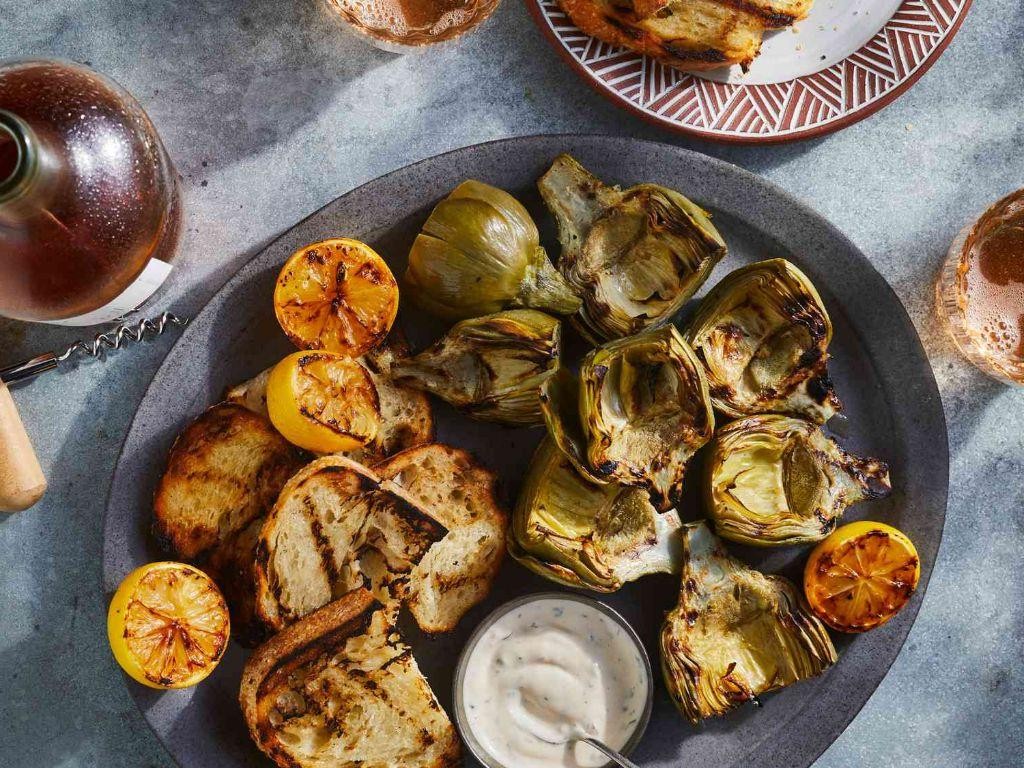 Grilled Whole Artichokes with Aioli Dip