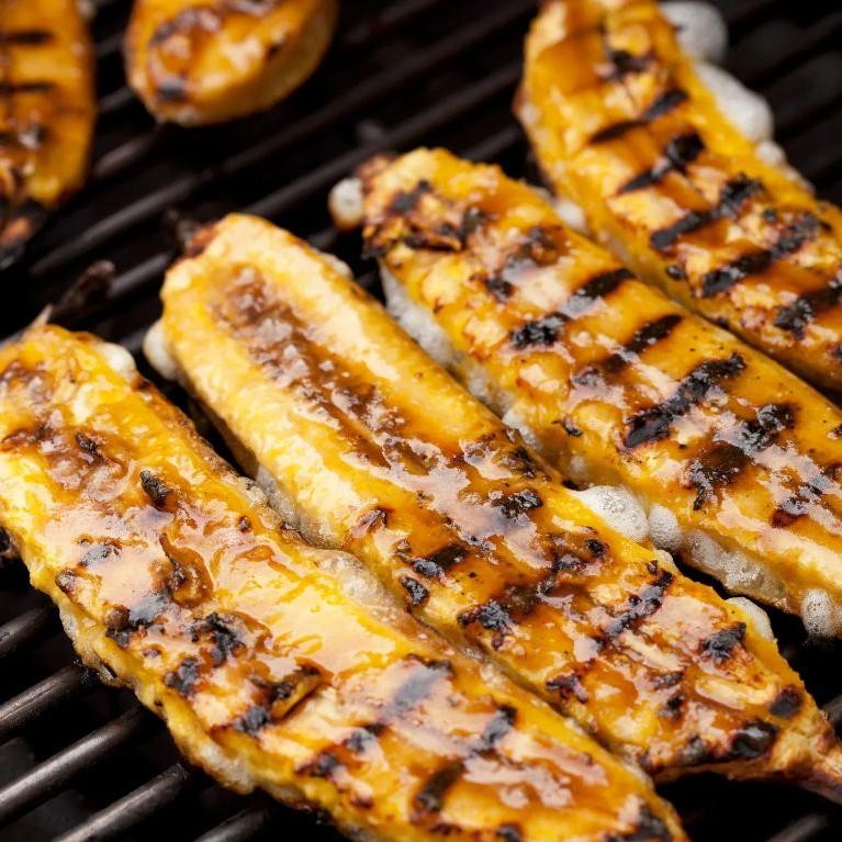 Grilled plantains with Cuban oregano drizzle