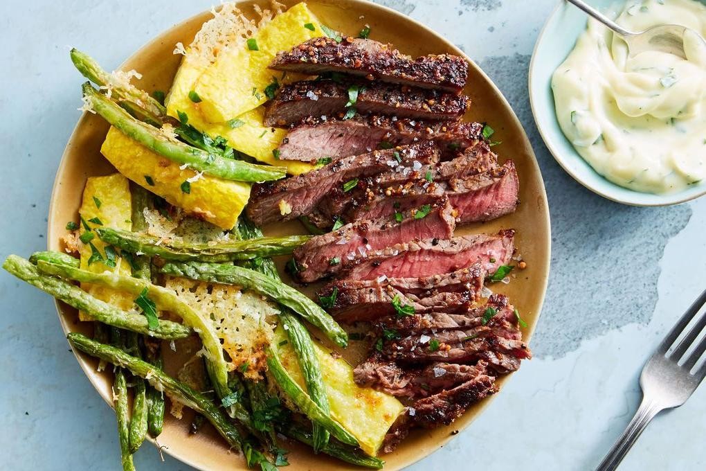 Herb-Marinated Coulotte Steak with Grilled Asparagus