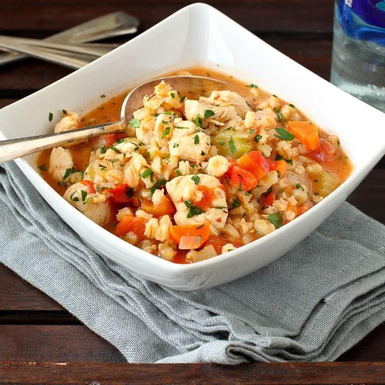 Herbed lactation chicken stew with barley