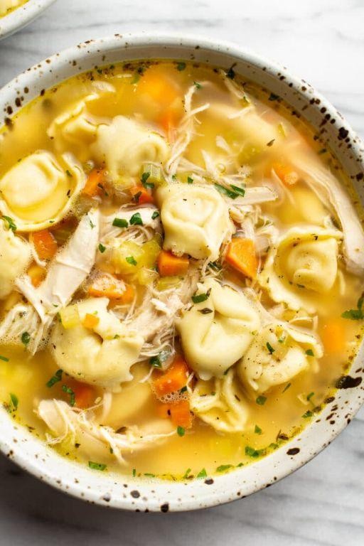 Homemade Tortellini Soup with Chicken and Vegetables