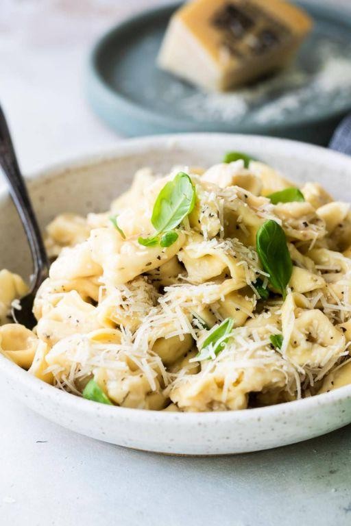 Homemade Tortellini with Garlic Parmesan Cream Sauce