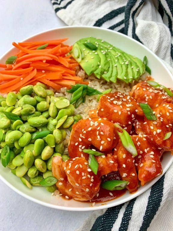 Honey Sriracha Frozen Shrimp Bowl