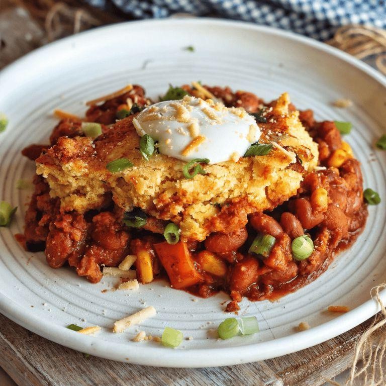 Impossible Meat Chili with Cornbread Topping