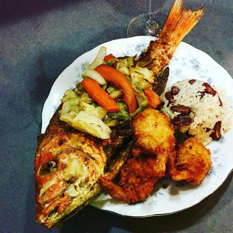 Jamaican Jerk Fried Red Snapper with Pineapple Relish