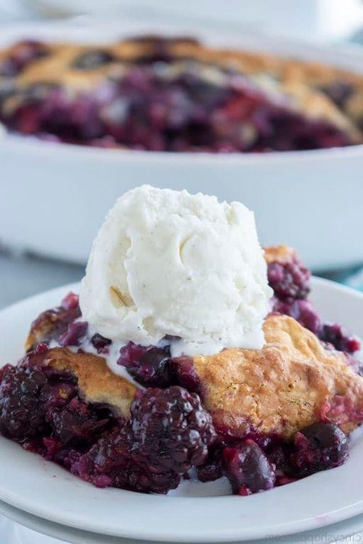 Juneberry Cobbler with Vanilla Ice Cream