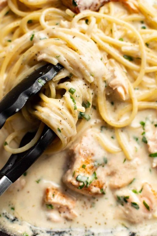 King Salmon Pasta with Creamy Garlic Sauce