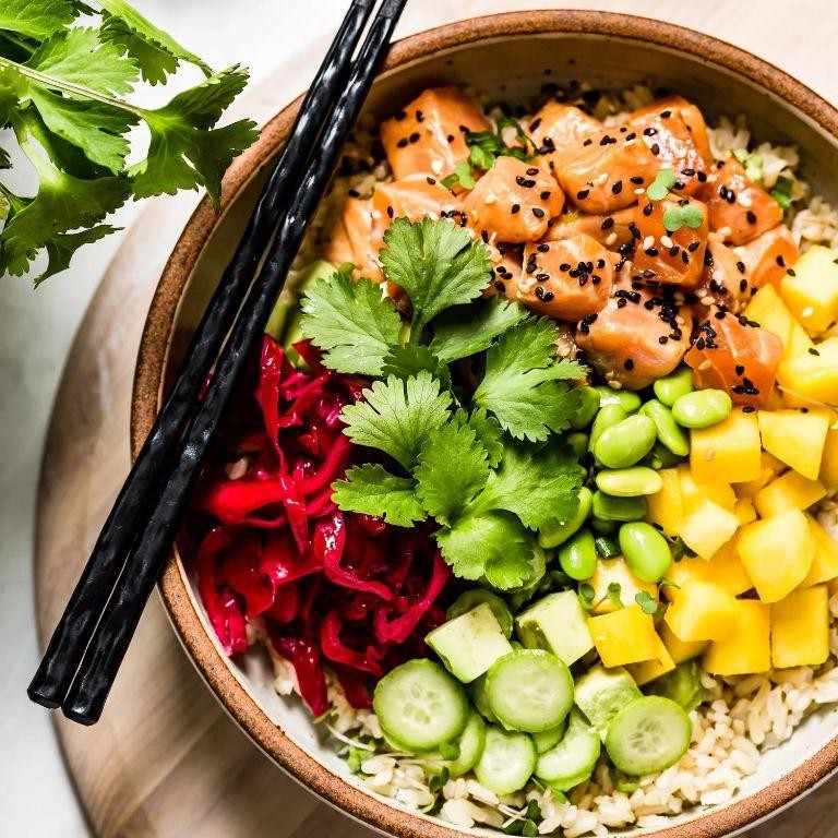 King Salmon Poke Bowl with Avocado and Mango