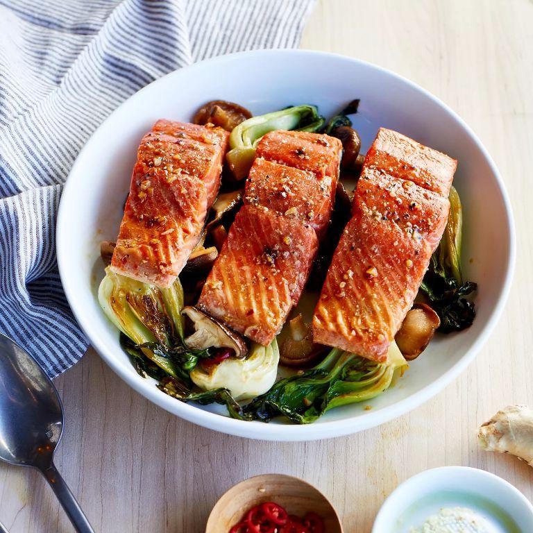King Salmon Stir-Fry with Bok Choy and Ginger