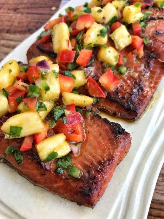 King Salmon Teriyaki with Pineapple Salsa