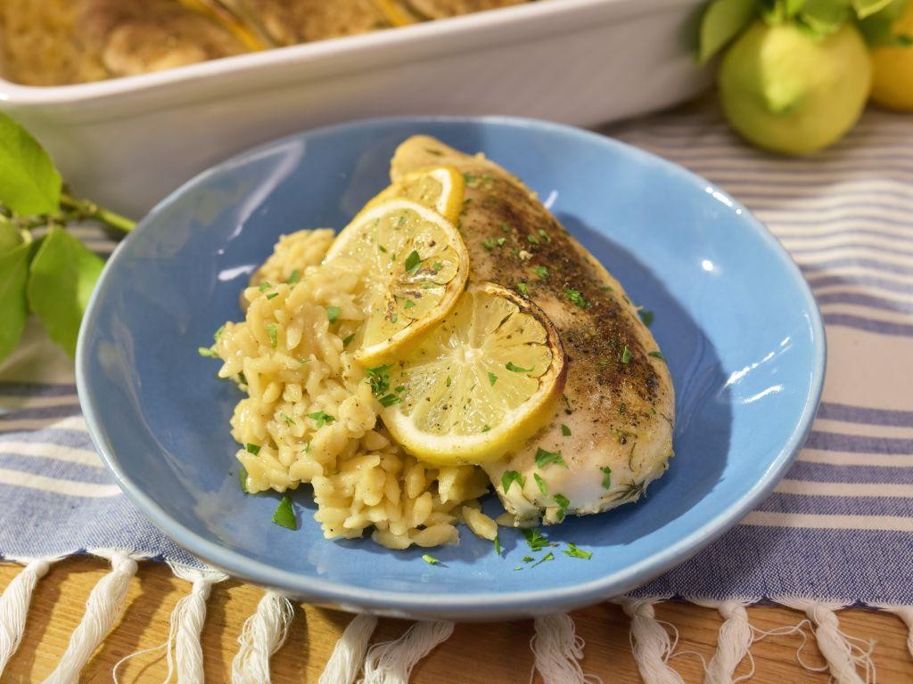 Lemon Garlic Chicken and Orzo Casserole