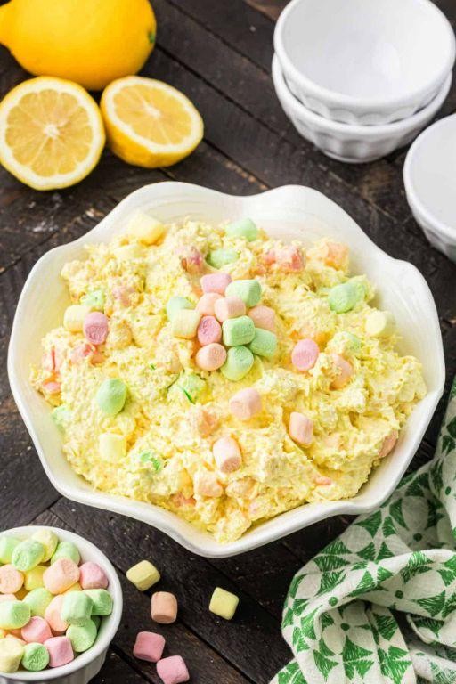 Lemon Jello with Grapes and Marshmallows