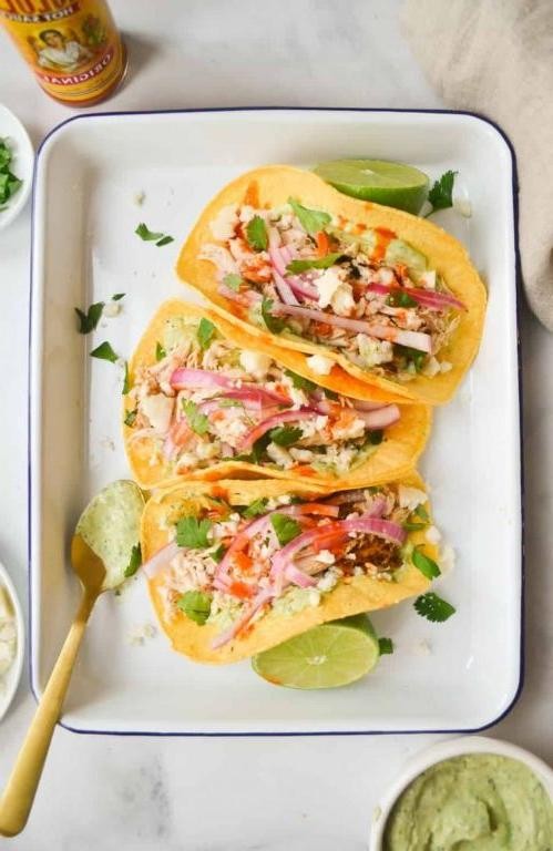 Lipton Onion Soup Chicken Tacos with Avocado Crema