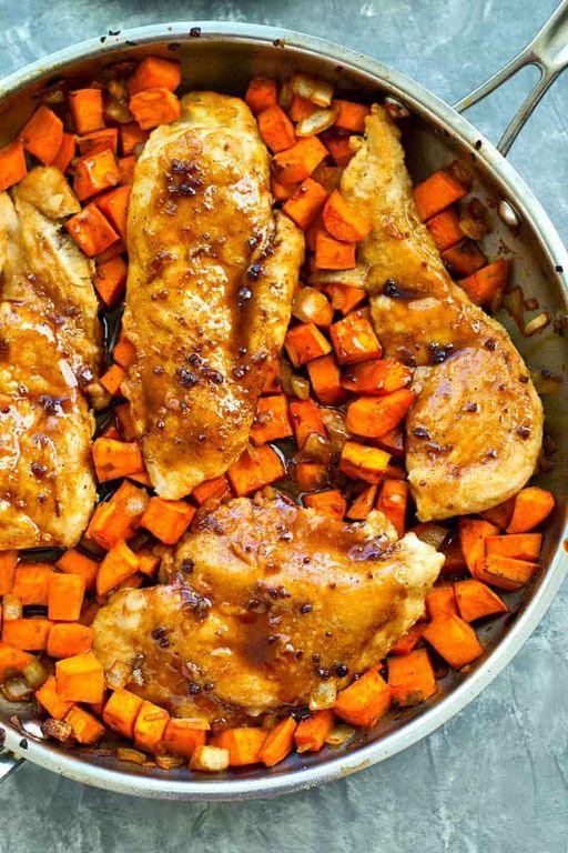 Maple Glazed Roasted Chicken with Sweet Potatoes