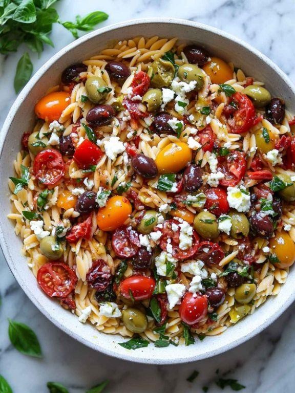 Mediterranean Cheesy Orzo with Feta and Olives