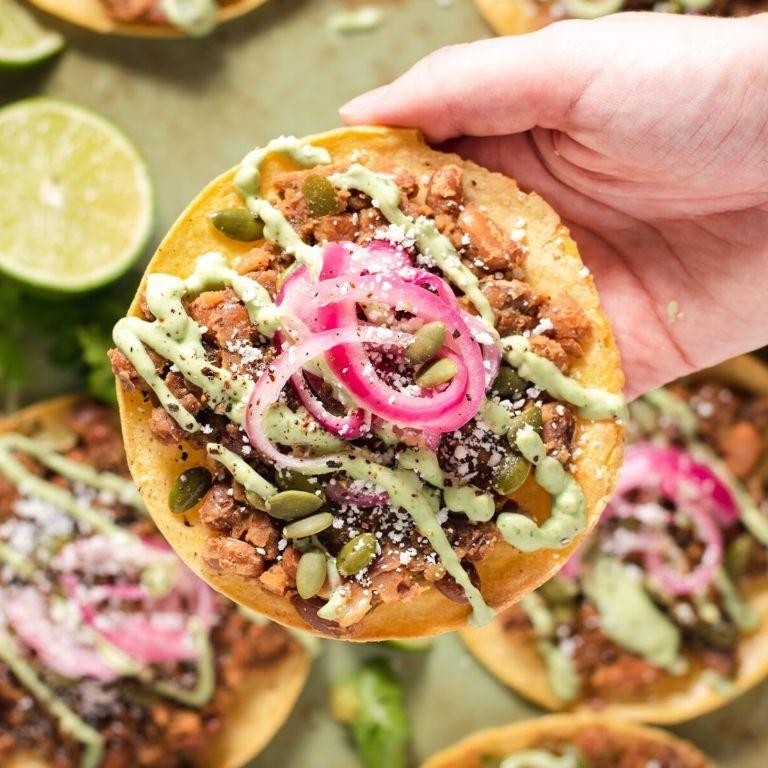 Mexican Crema Pinto Bean Tostadas