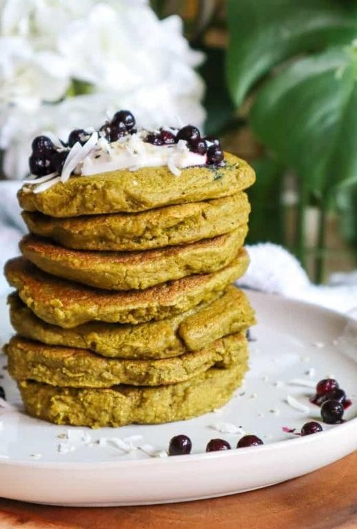 Moringa Leaf Pancakes with Maple Syrup