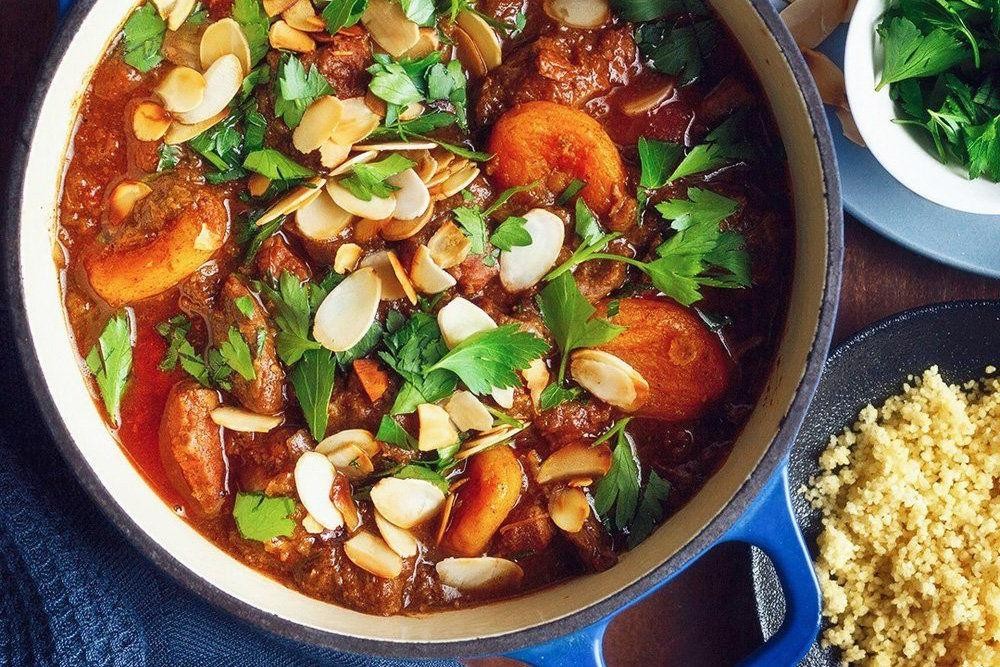 Moroccan-Style Boneless Leg of Lamb with Apricots and Almonds