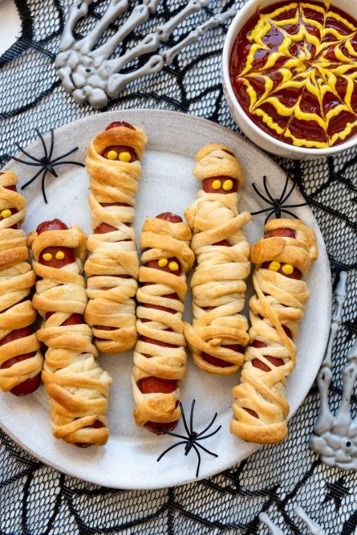 Mummy Veggie Dogs with Mustard Eyes
