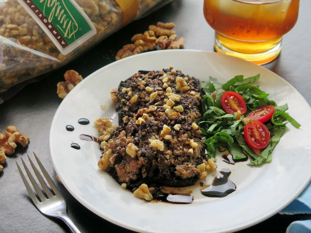 Mushroom Walnut Chickpea Burgers with Balsamic Glaze