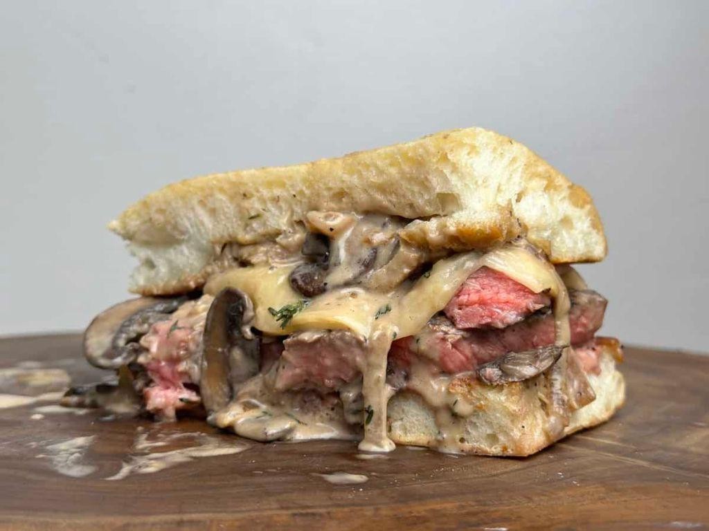 Mushroom and Swiss Steak Sandwich