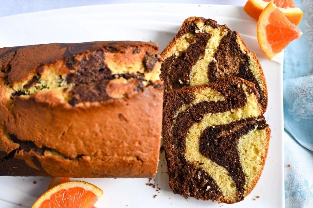 Orange Zest Marble Cake with Dark Chocolate Swirls