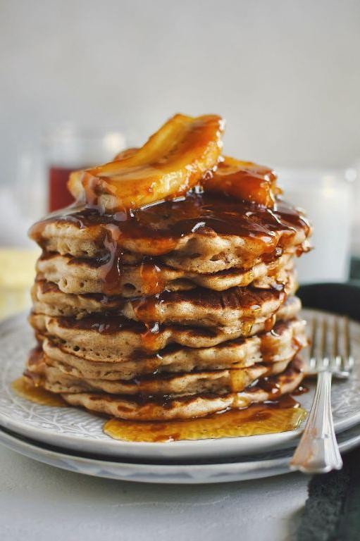 Orgeat Syrup Pancakes with Caramelized Bananas