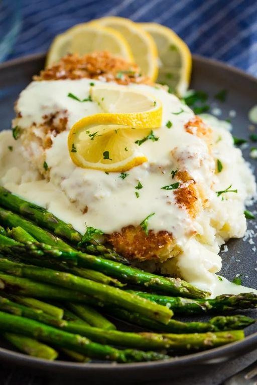 Panko Chicken Breast with Lemon Dill Sauce
