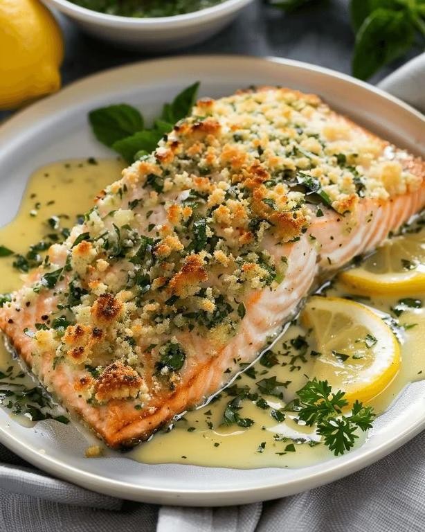 Panko Parmesan Crusted Salmon with Lemon Butter Sauce