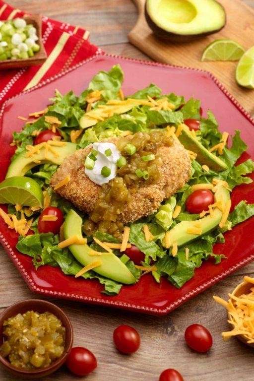Panko-Crusted Chicken Breast with Avocado Lime Dressing