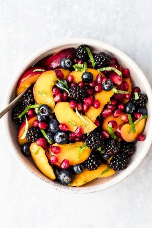 Peach Raspberry Basil Fruit Salad