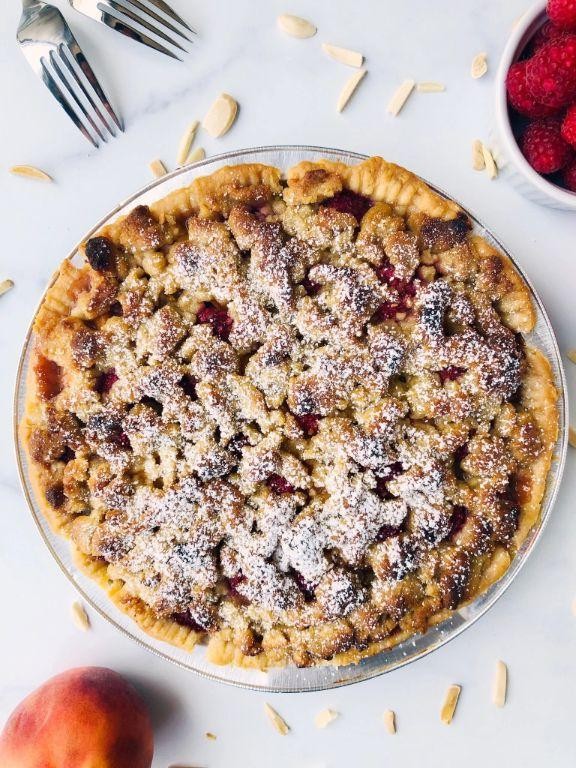 Peach and Raspberry Crumble with Almond Crust