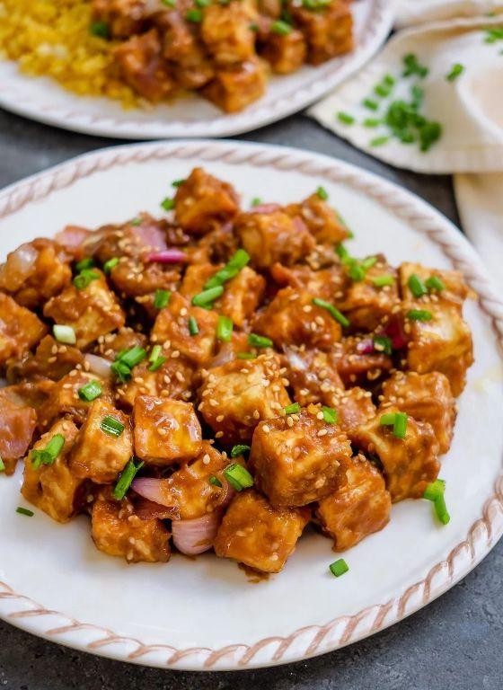 Peanut Sauce Drizzled Fried Tofu