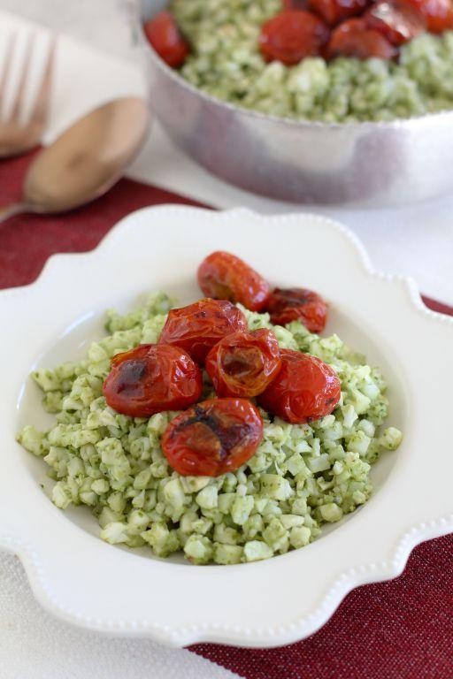 Pesto Cauliflower Rice with Cherry Tomatoes