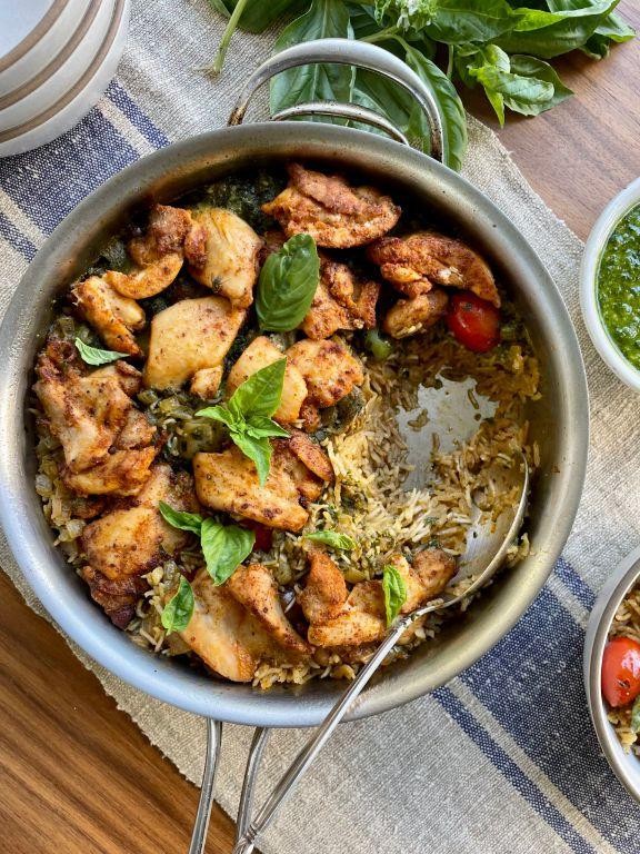 Pesto Chicken and Rice Skillet