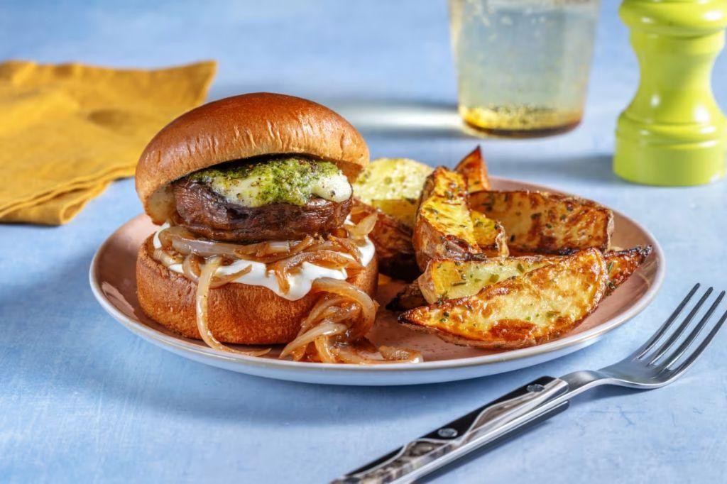 Pesto and Mozzarella Mushroom Burger