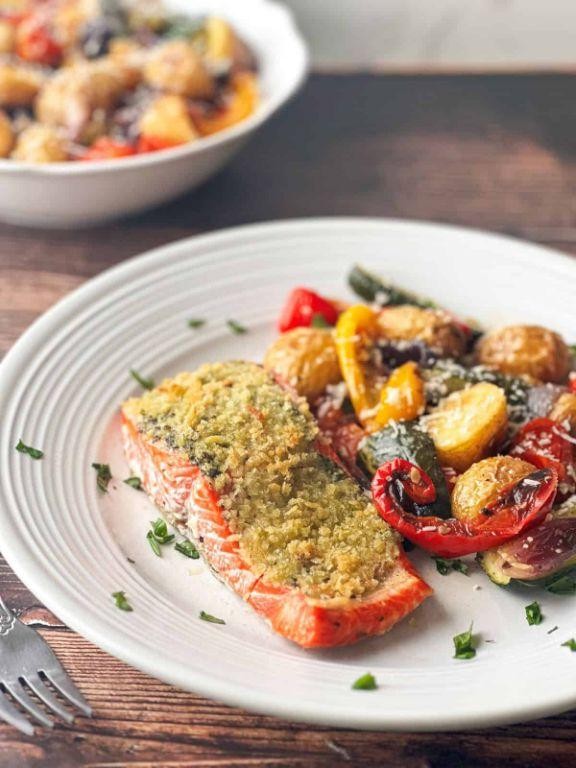 Pesto-Crusted Salmon with Cherry Tomatoes