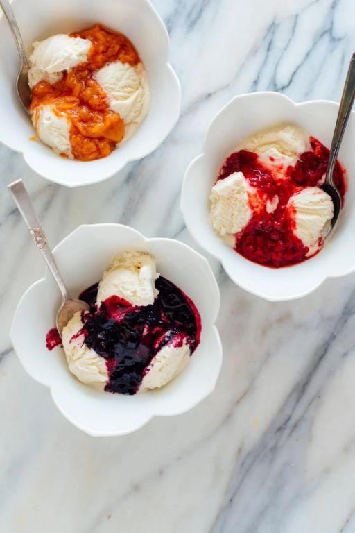 Pineberry Compote over Vanilla Ice Cream