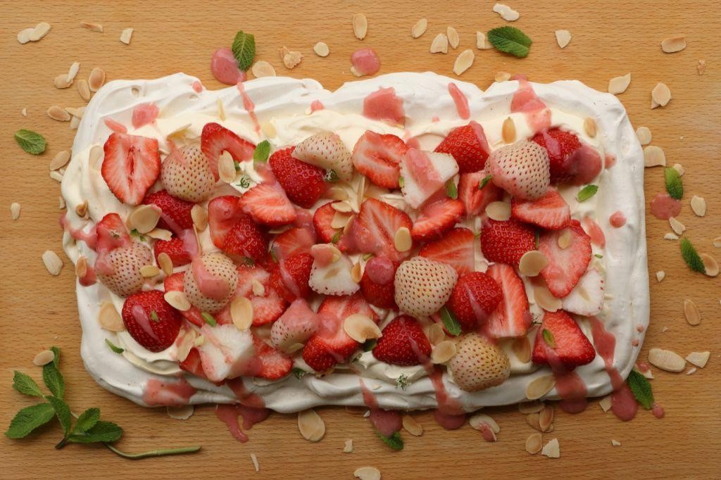 Pineberry Pavlova with Whipped Cream