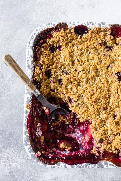 Plum and Cardamom Crumble with Hazelnut Topping