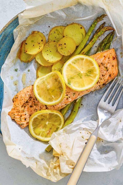 Poached Salmon and Asparagus in Parchment