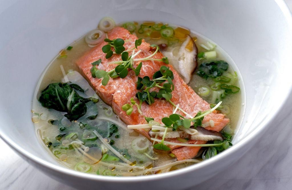Poached Salmon in Miso Broth