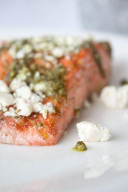 Poached Salmon with Basil Pesto Drizzle