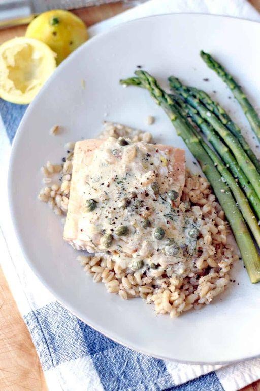 Poached Salmon with Lemon Caper Sauce