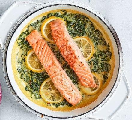 Poached Salmon with Spinach and Lemon Butter