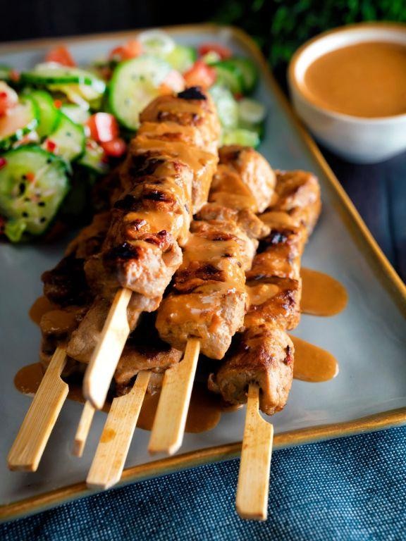 Pork Tenderloin Skewers with Peanut Sauce