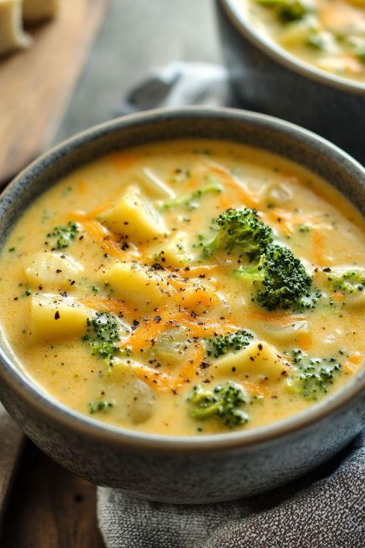 Potato and Broccoli Soup with Cheddar