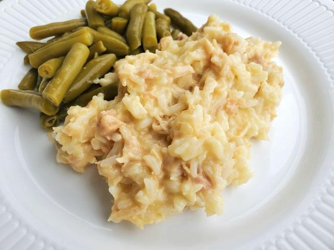 Pre-cooked rice with canned chicken