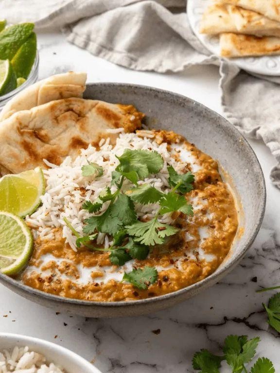 Pre-packaged lentil curry with rice